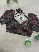 Maroon Handloom Khadi Cotton Saree With Ajrakh Print Stitched Blouse